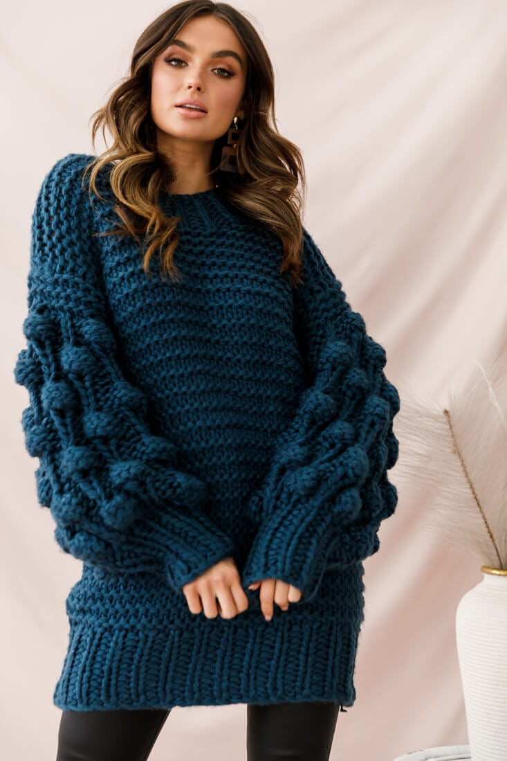Moscow Chunky Knit Oversized Sweater Teal by Selfie Leslie