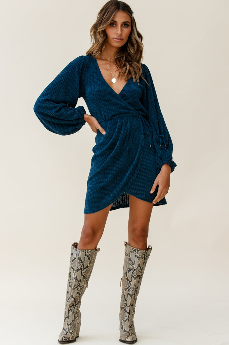 Make Way Balloon Sleeve Wrap Dress Teal by Selfie Leslie