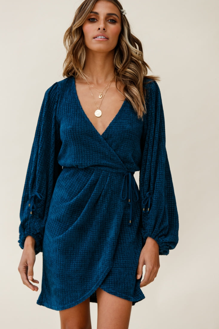 Make Way Balloon Sleeve Wrap Dress Teal by Selfie Leslie