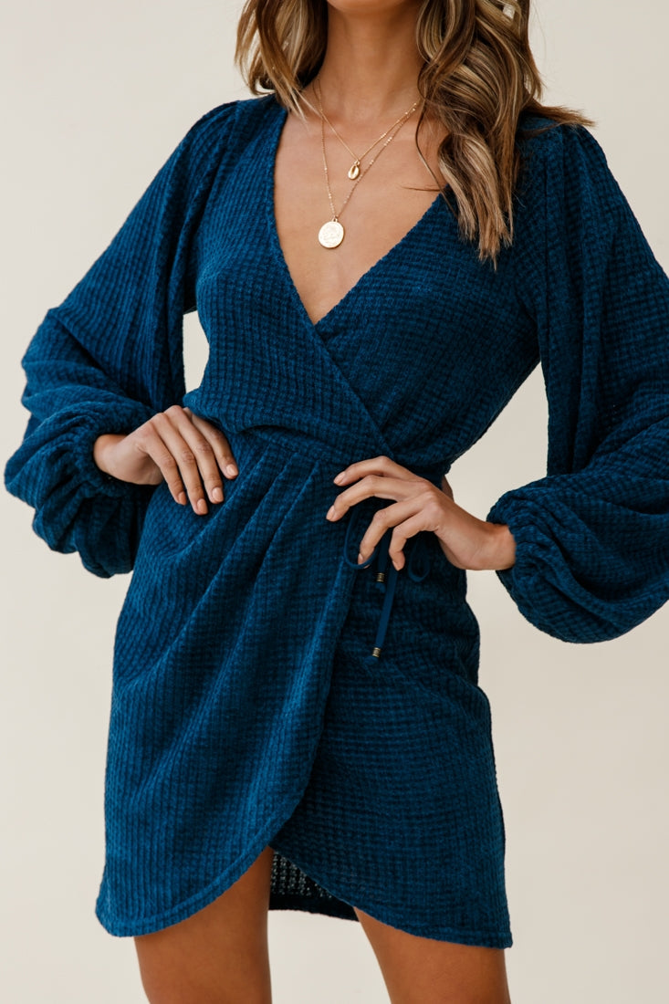 Make Way Balloon Sleeve Wrap Dress Teal by Selfie Leslie