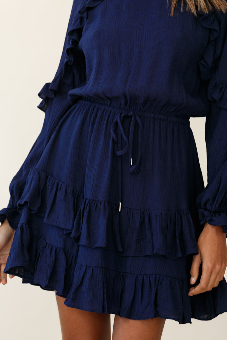Best Wishes Long Sleeve Frill Detail Dress Navy by Selfie Leslie