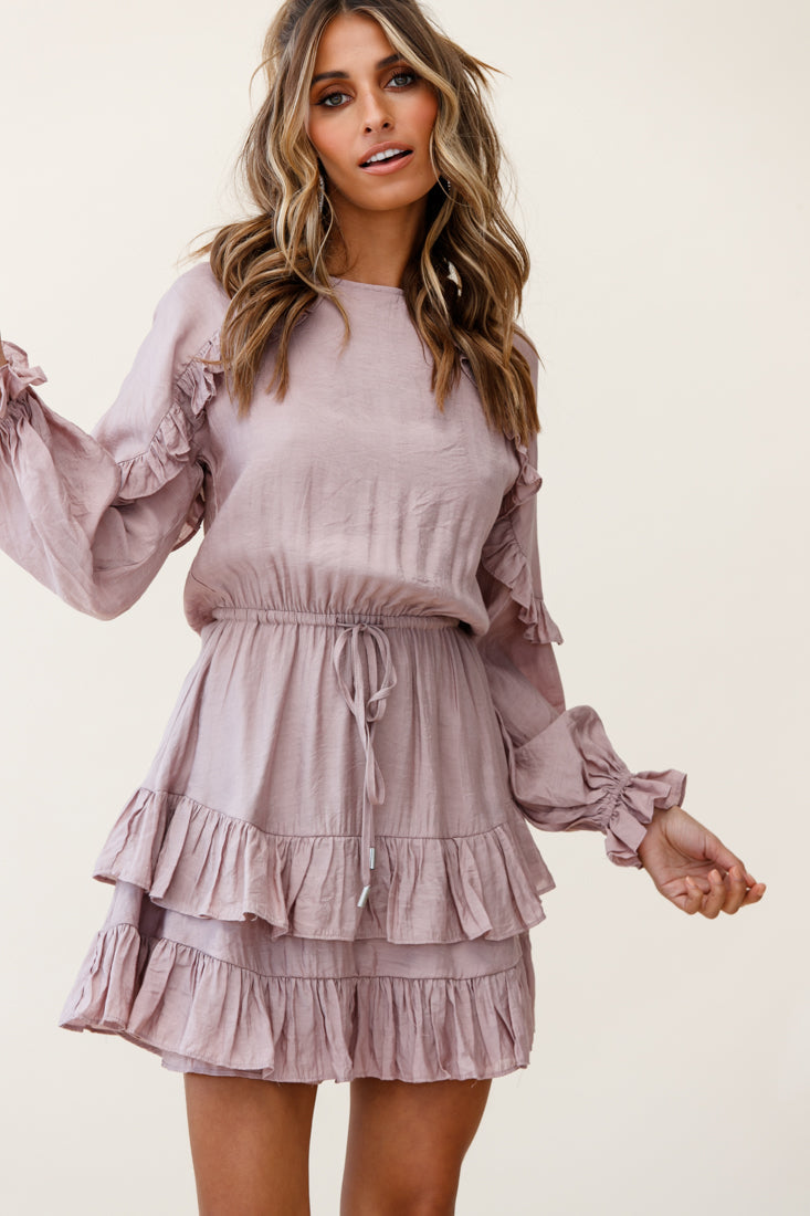 Best Wishes Long Sleeve Frill Detail Dress Mocha by Selfie Leslie