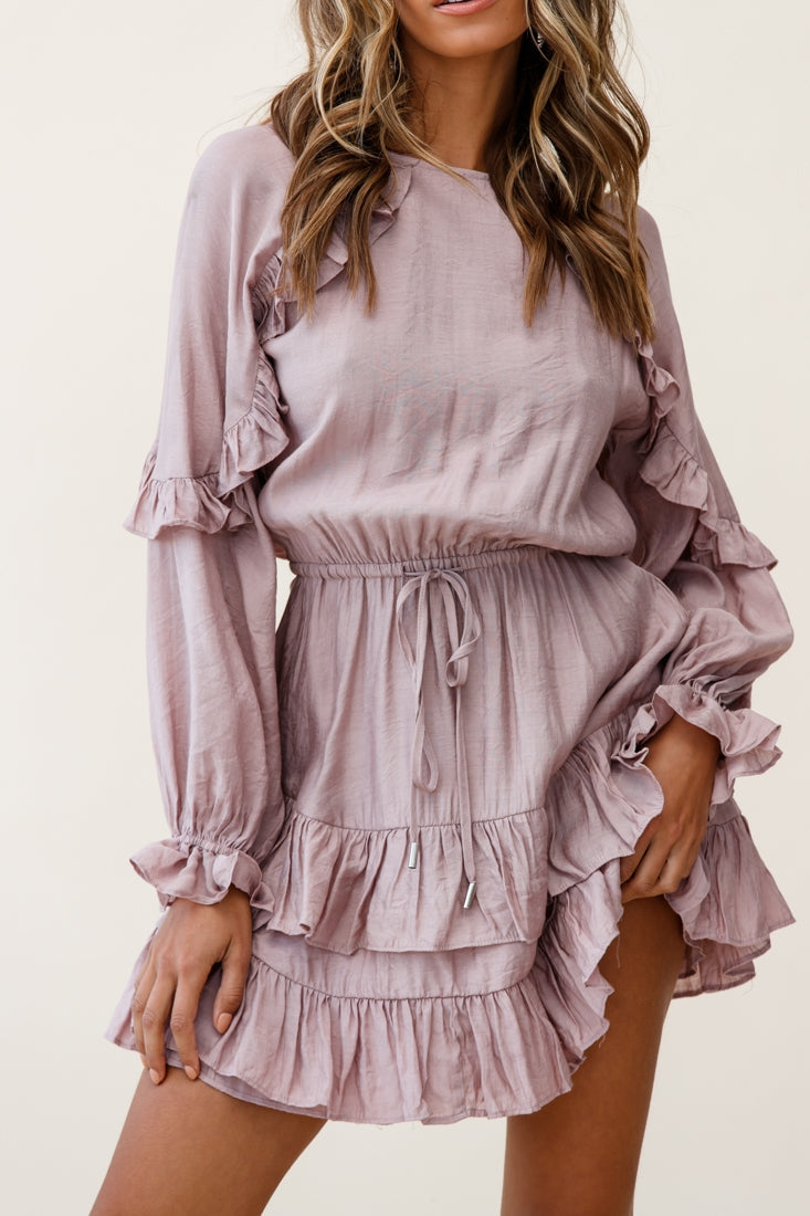 Best Wishes Long Sleeve Frill Detail Dress Blush by Selfie Leslie
