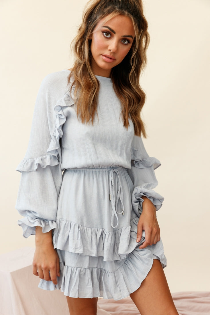 Best Wishes Long Sleeve Frill Detail Dress Grey by Selfie Leslie