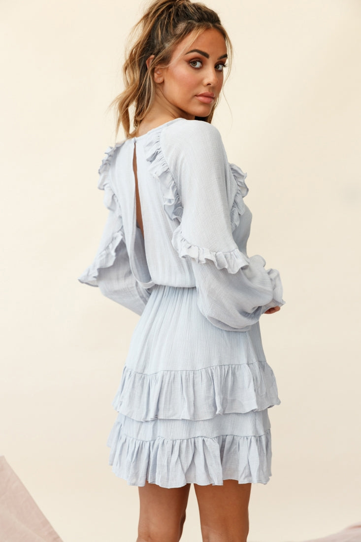 Best Wishes Long Sleeve Frill Detail Dress Grey by Selfie Leslie