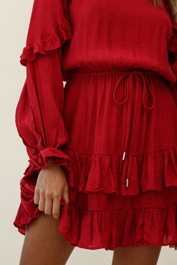 Best Wishes Long Sleeve Frill Detail Dress Wine by Selfie Leslie