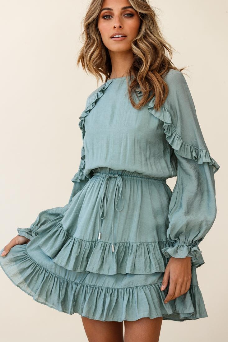 Best Wishes Long Sleeve Frill Detail Dress Olive by Selfie Leslie