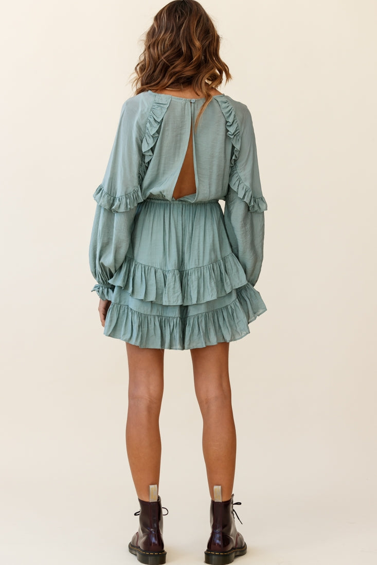 Best Wishes Long Sleeve Frill Detail Dress Olive by Selfie Leslie