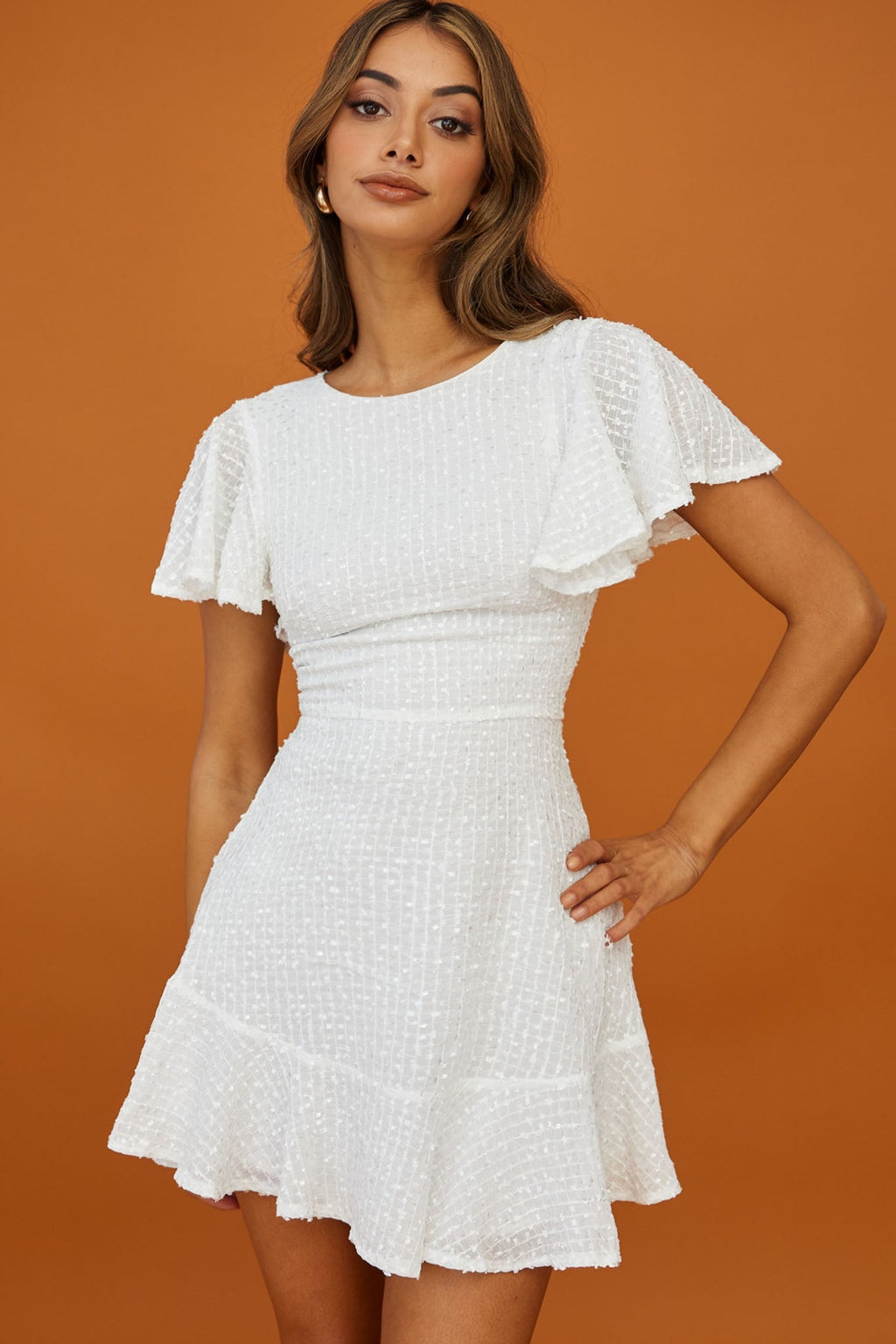 Isabelle Angel Sleeve Empire Dress White by Selfie Leslie