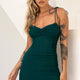 Bambi Ruched Mini Dress Forest Green