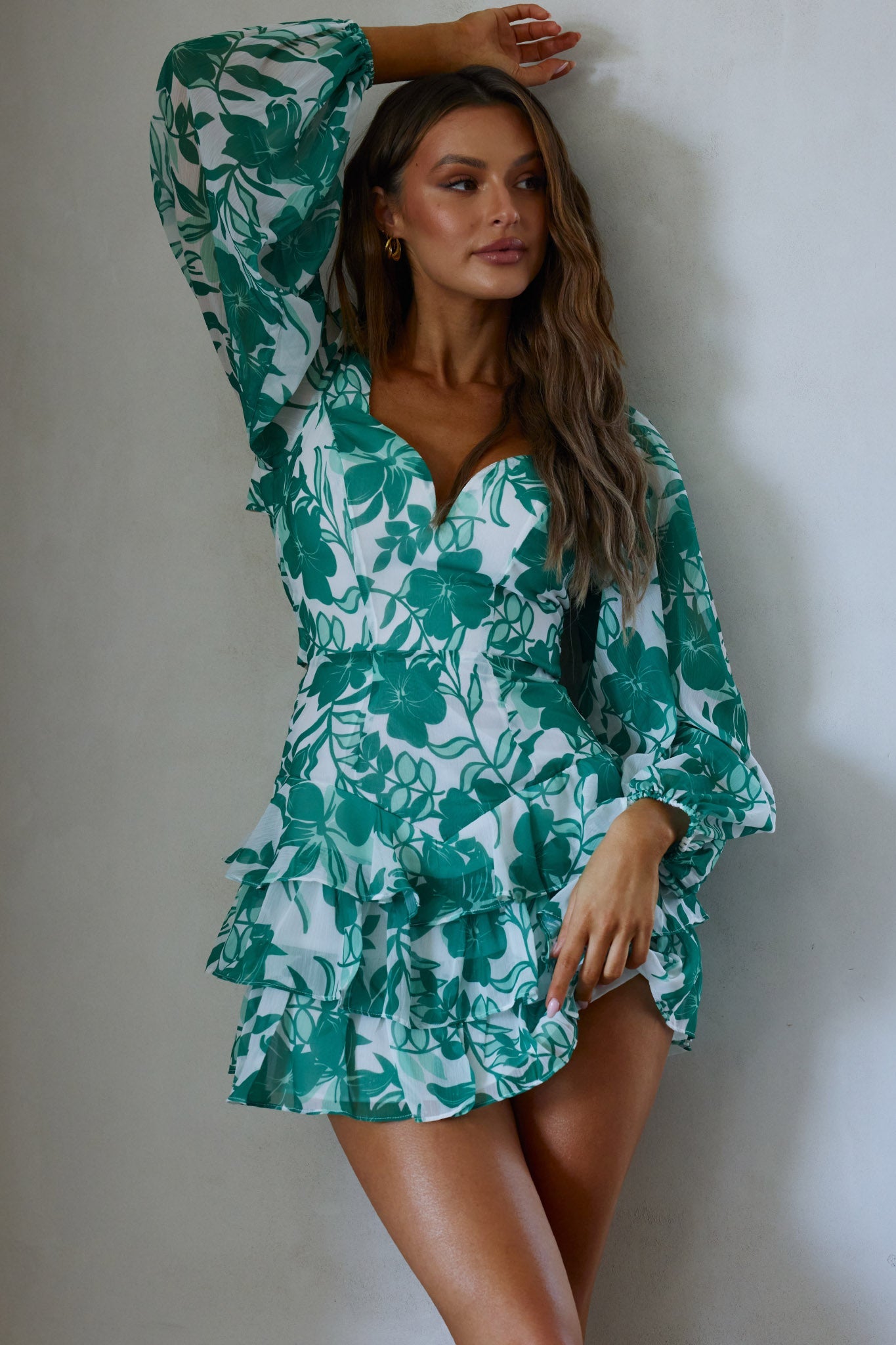 Romance Novel Long Sleeve Tied Back Floral Green by Selfie Leslie