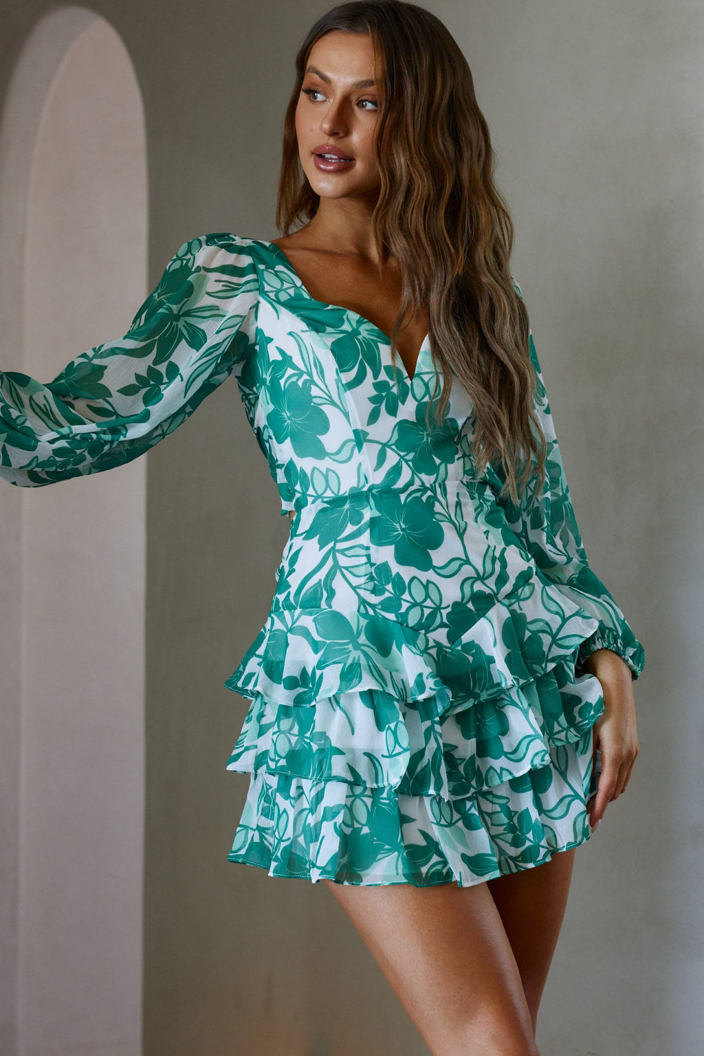 Romance Novel Long Sleeve Tied Back Floral Green by Selfie Leslie