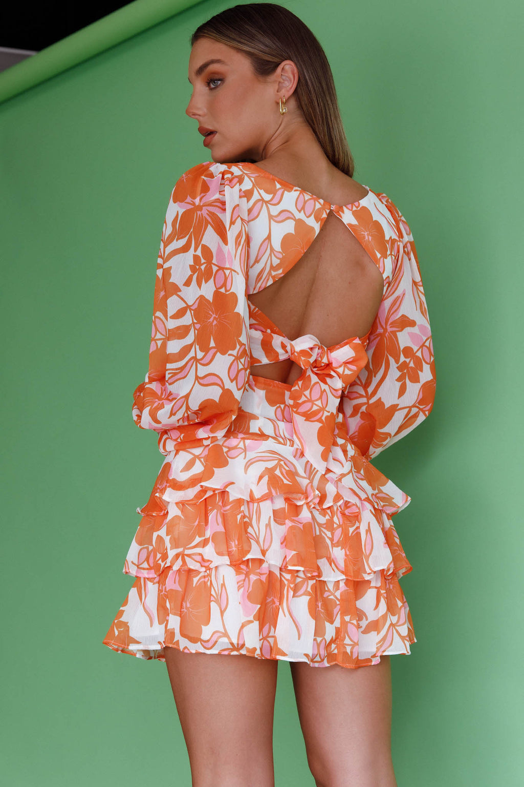 Romance Novel Long Sleeve Tied Back Floral Orange by Selfie Leslie Australia