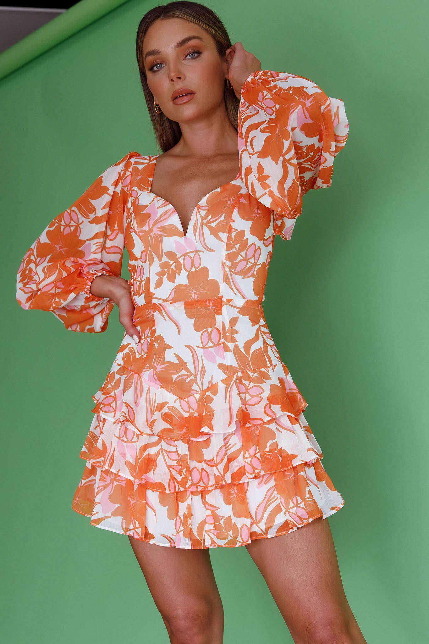 Romance Novel Long Sleeve Tied Back Floral Orange by Selfie Leslie Australia