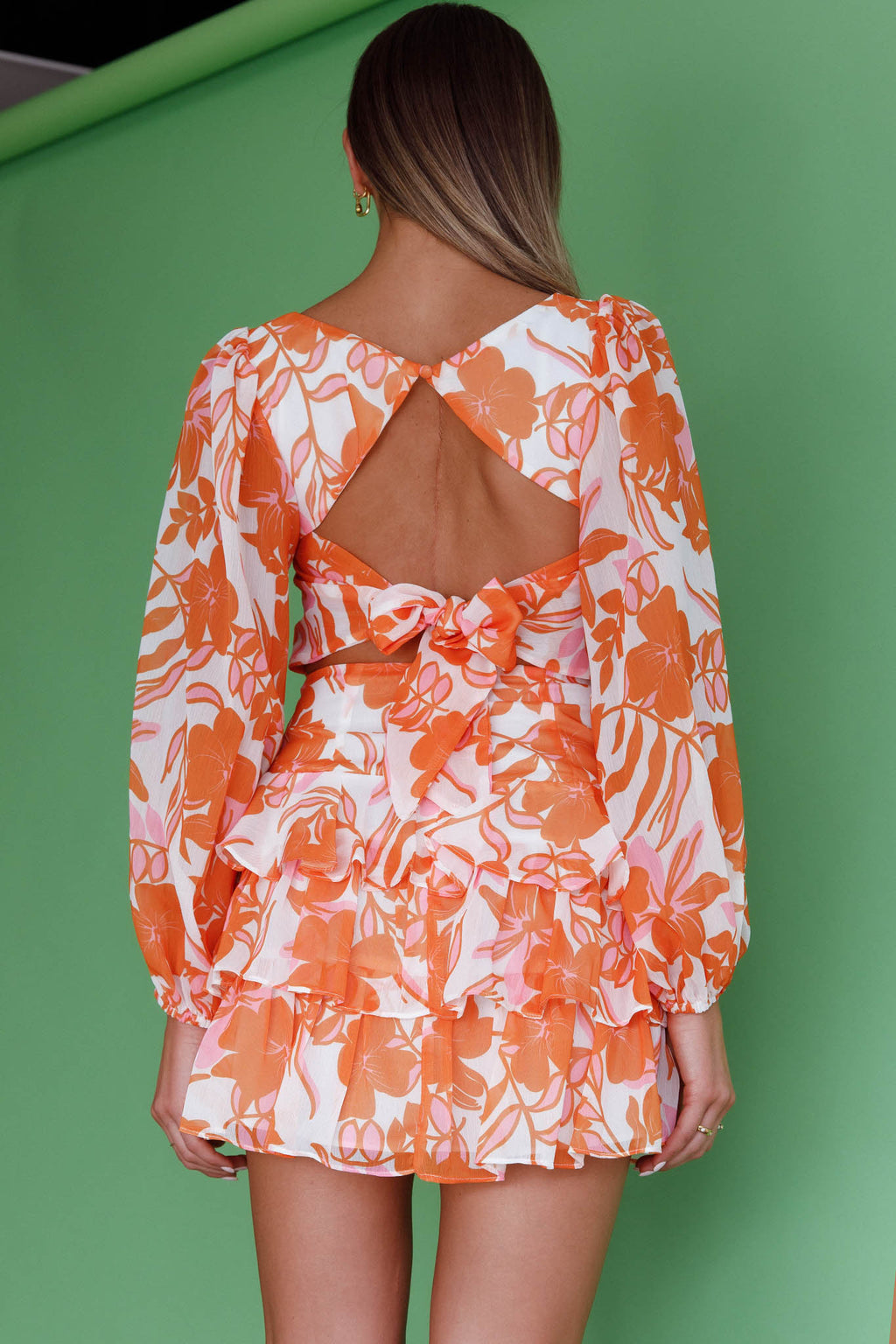 Romance Novel Long Sleeve Tied Back Floral Orange by Selfie Leslie Australia