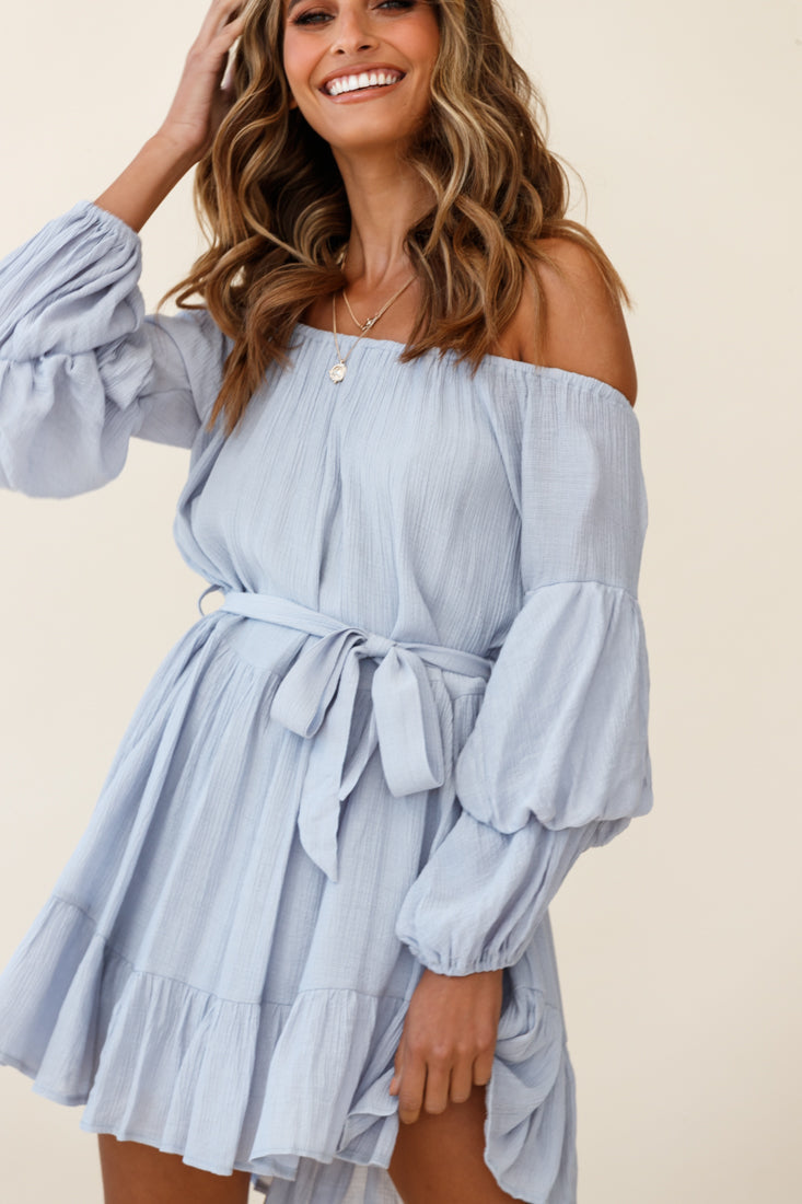 Frida Off-Shoulder Waist Tie Dress Grey by Selfie Leslie