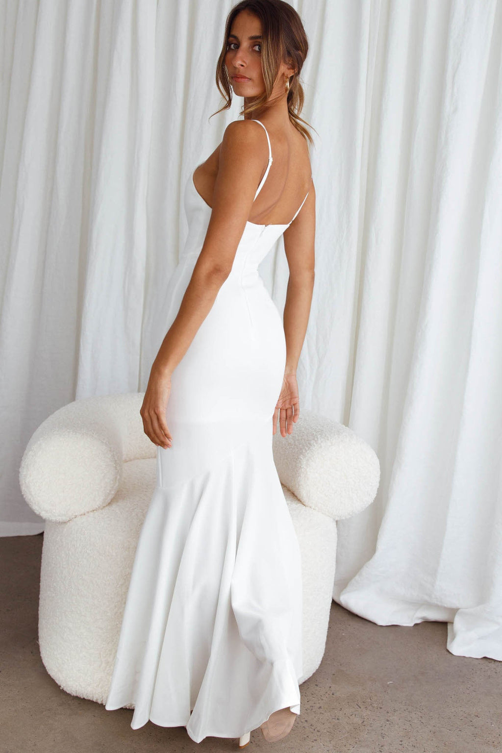 Darlene Front Split Flounce Hem Maxi Dress White by Selfie Leslie