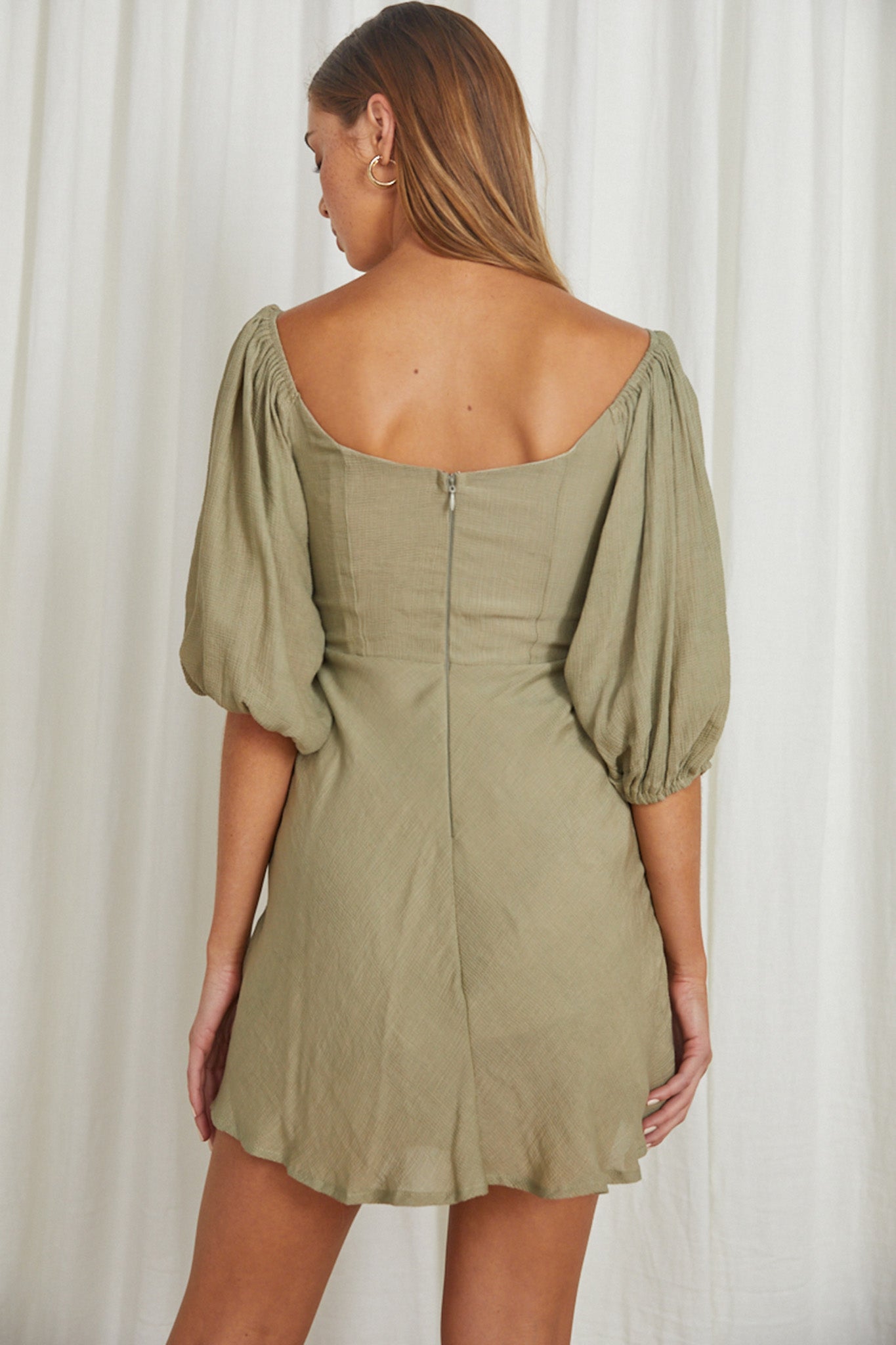Avaline Drawstring Bust Mini Dress Olive by Selfie Leslie