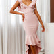 Pearl Ruffle Strap High-Low Hem Dress Blush