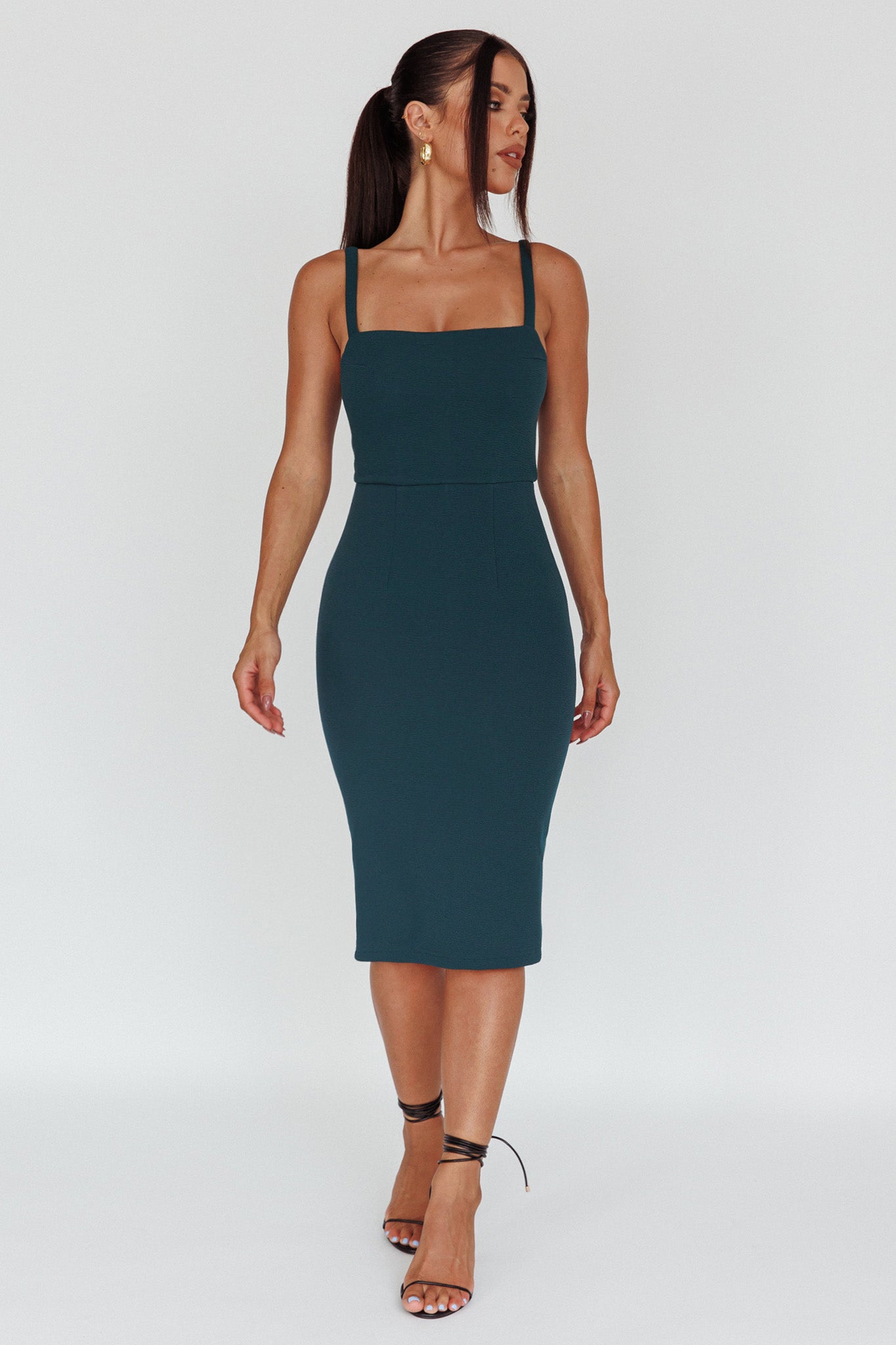 Georgia Square Neckline Midi Dress Forest Green by Selfie Leslie Australia