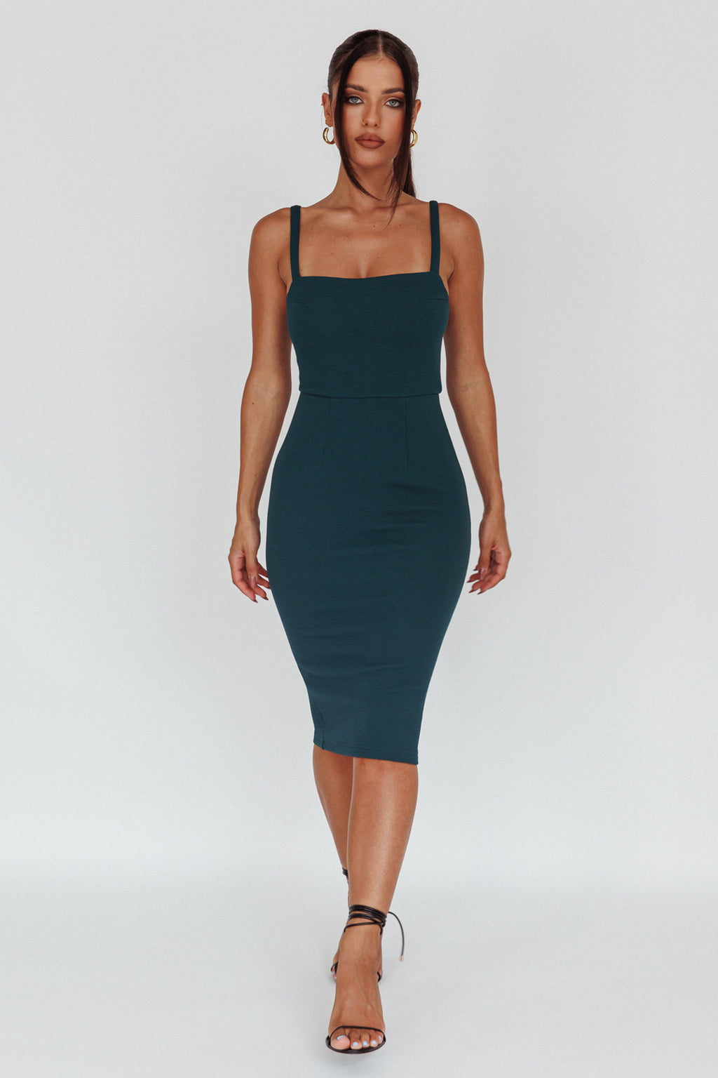 Georgia Square Neckline Midi Dress Forest Green by Selfie Leslie Australia