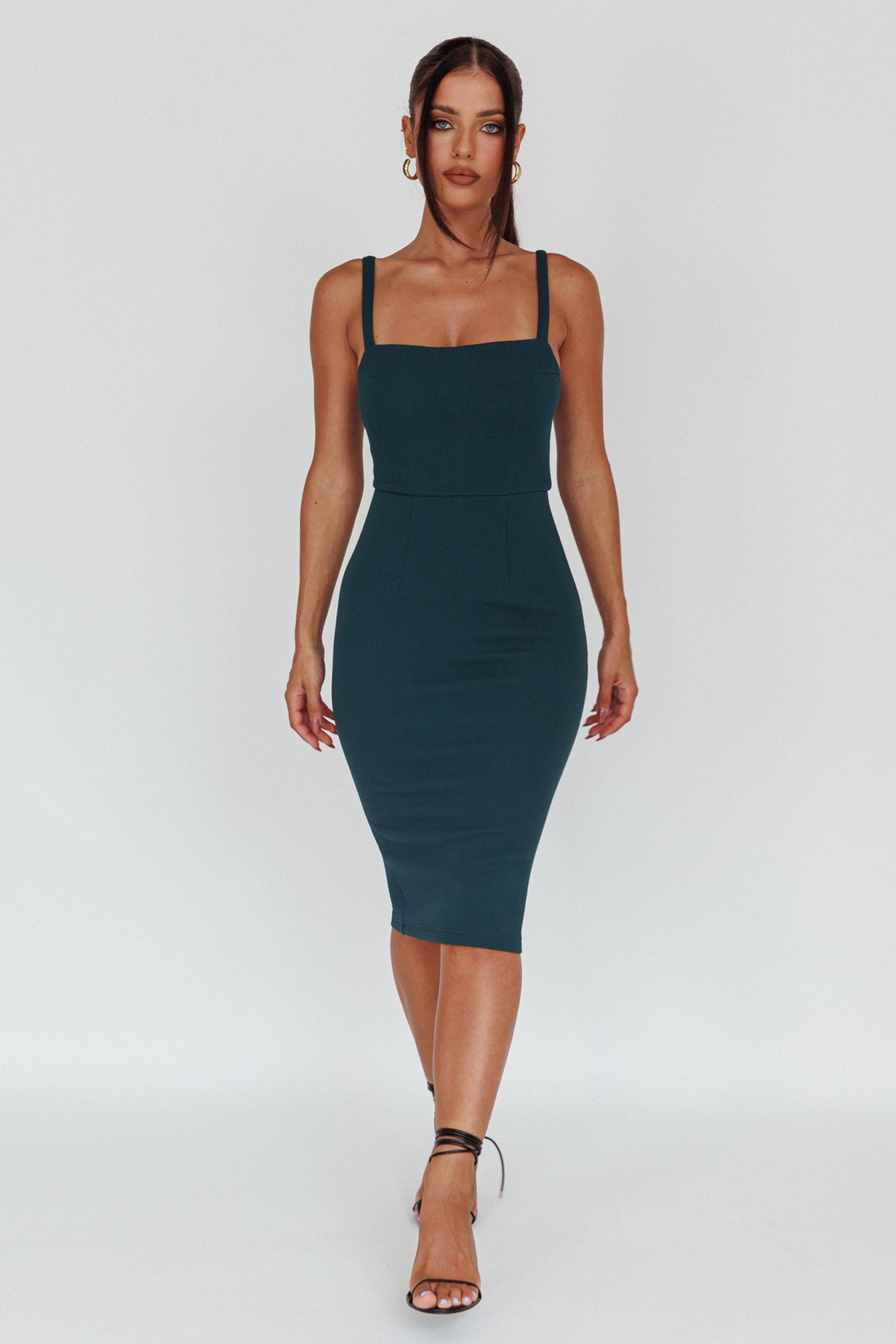 Prairie | Square Neckline Midi Dress - Forest Green