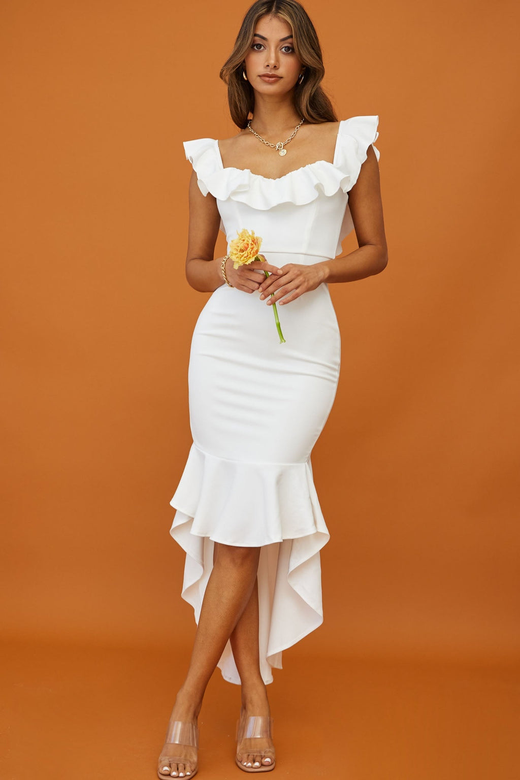 Cloud 9 Bardot Neckline Corset Back Dress White by Selfie Leslie