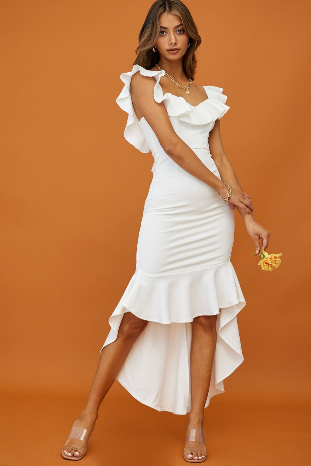 Cloud 9 Bardot Neckline Corset Back Dress White by Selfie Leslie