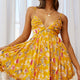 Dote On Me Frill Trim Strappy Back Dress Flower Print Mustard