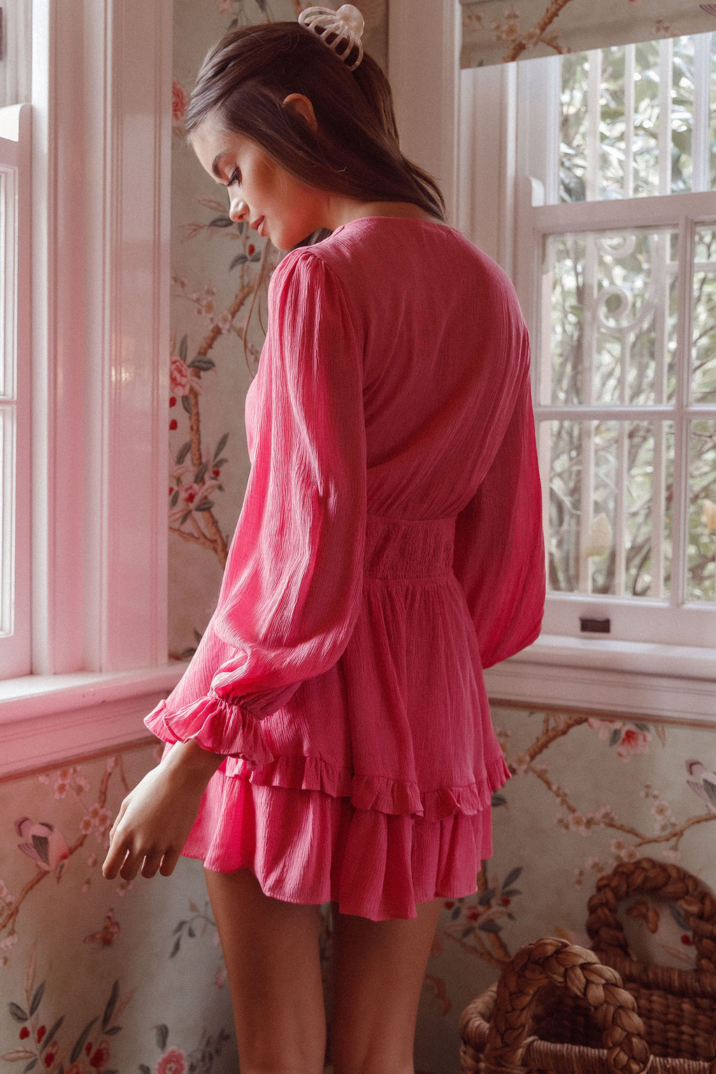 Anthea Bow-Tie Front Layered Frill Dress Hot Pink by Selfie Leslie Australia