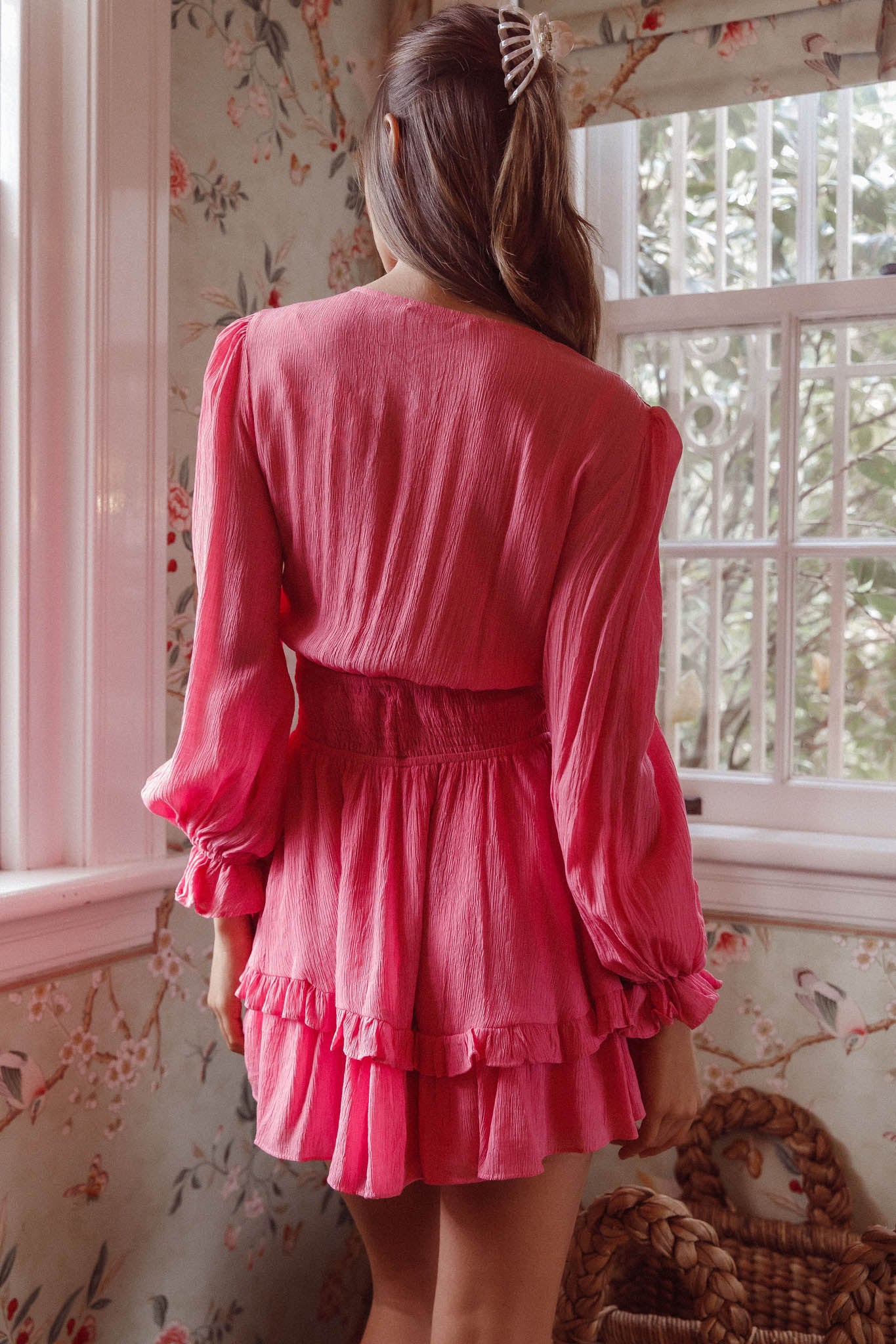 Anthea Bow-Tie Front Layered Frill Dress Hot Pink by Selfie Leslie Australia