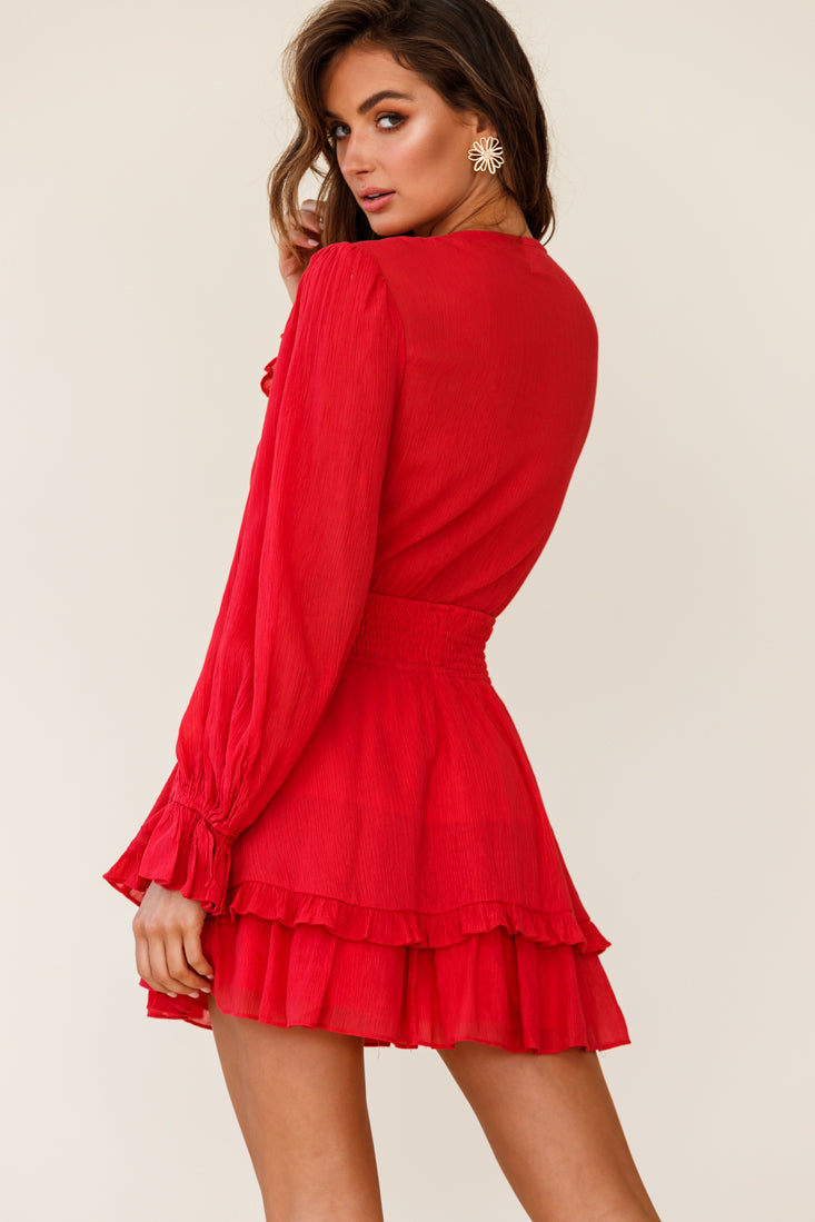 Anthea Bow-Tie Front Layered Frill Dress Red by Selfie Leslie