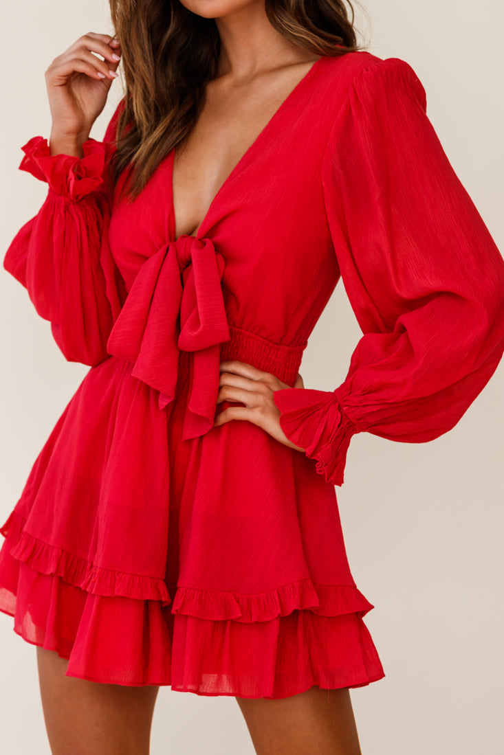 Anthea Bow-Tie Front Layered Frill Dress Red by Selfie Leslie