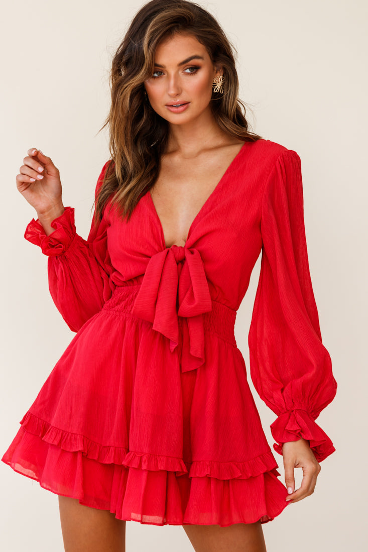 Anthea Bow-Tie Front Layered Frill Dress Red by Selfie Leslie
