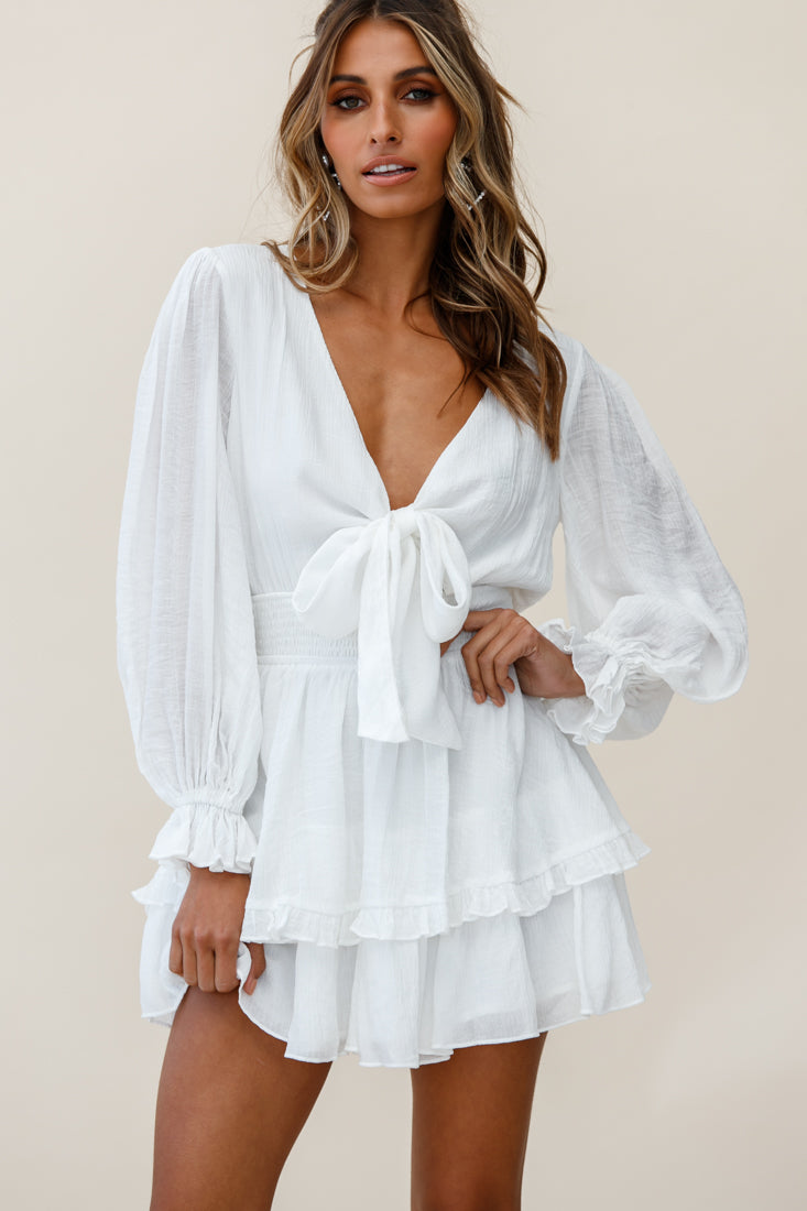 Anthea Bow-Tie Front Layered Frill Dress White by Selfie Leslie