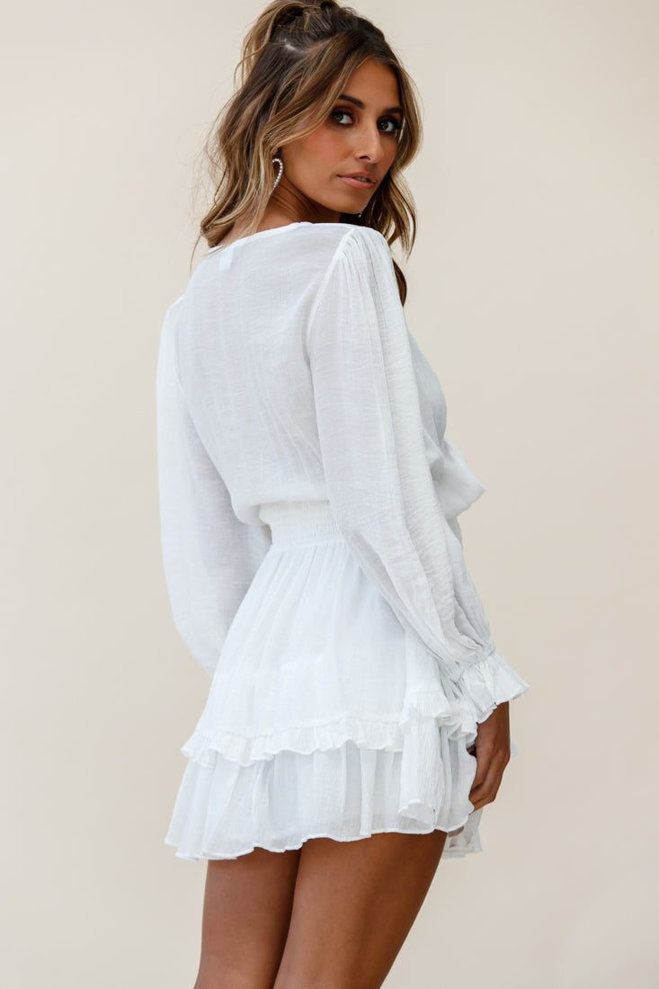 Shop the Anthea Bow-Tie Front Layered Frill Dress White | Selfie Leslie ...