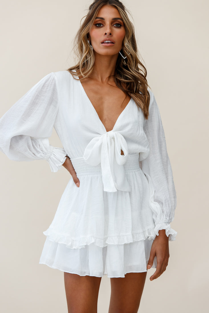 Anthea Bow-Tie Front Layered Frill Dress White by Selfie Leslie