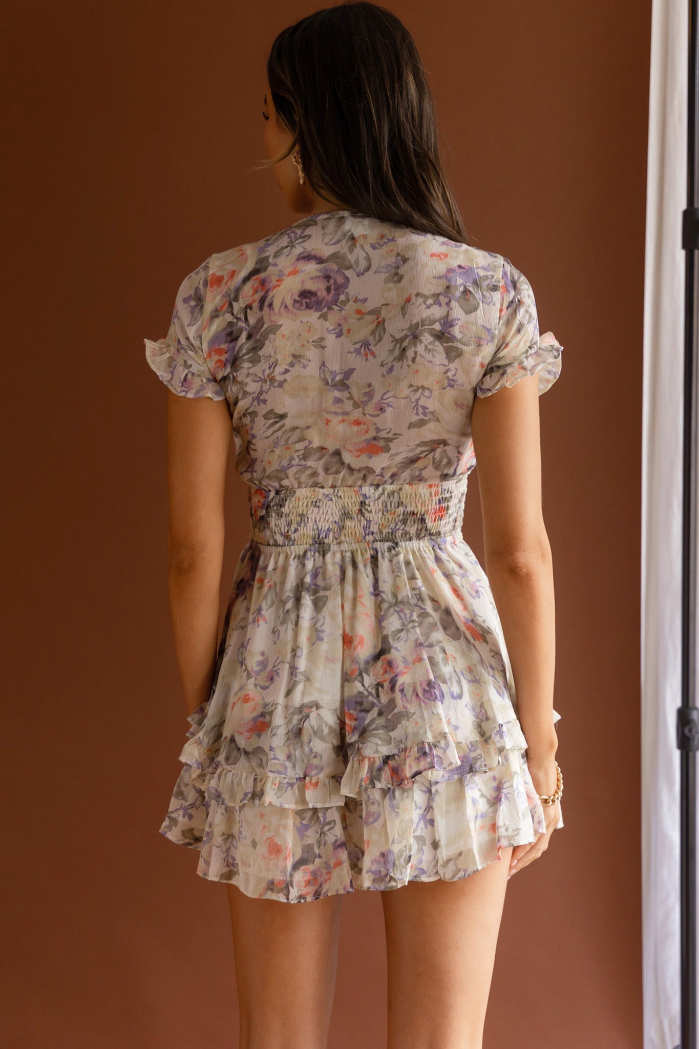 Anthea Bow-Tie Front Layered Frill Dress Floral Print Yellow by Selfie Leslie
