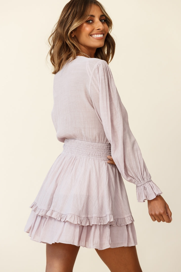 Anthea Bow-Tie Front Layered Frill Dress Blush by Selfie Leslie