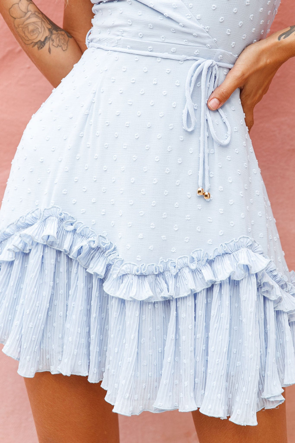 Erica Cami Strap Accordion Pleat Dress Hail Spot Baby Blue by Selfie Leslie