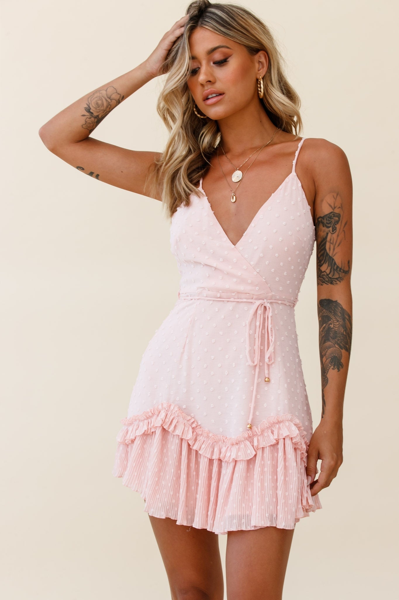 Erica Cami Strap Accordion Pleat Dress Hail Spot Nude by Selfie Leslie