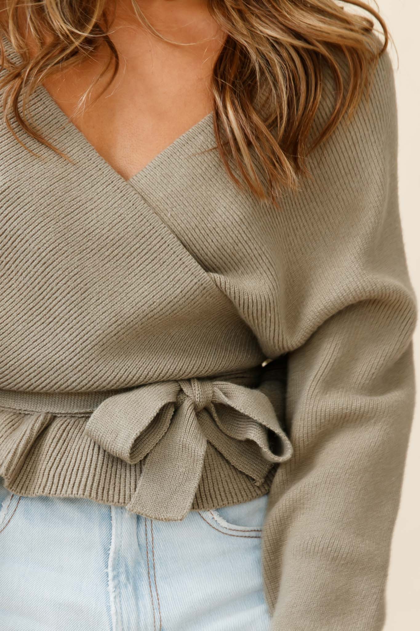 Amara Long Sleeve Knit Top Olive by Selfie Leslie
