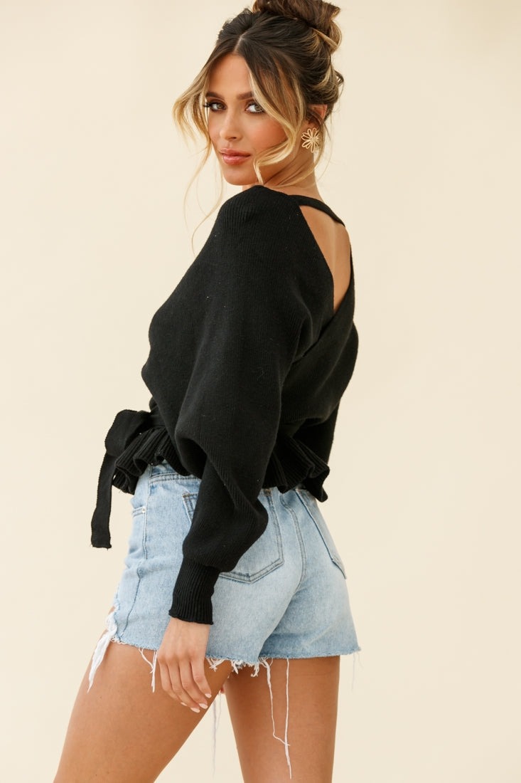 Amara Long Sleeve Knit Top Black by Selfie Leslie