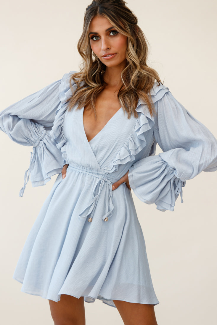 Adina Fluted Long Sleeve Frill Detail Dress Grey by Selfie Leslie