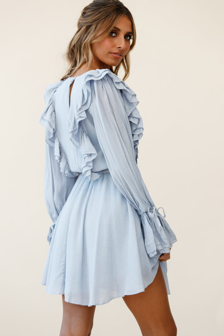 Adina Fluted Long Sleeve Frill Detail Dress Grey by Selfie Leslie