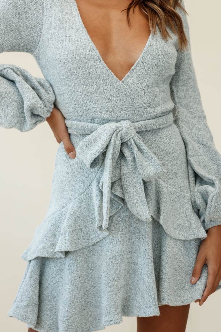 Dresden Long Sleeve Ruffle Detail Knit Dress Marble Grey by Selfie Leslie