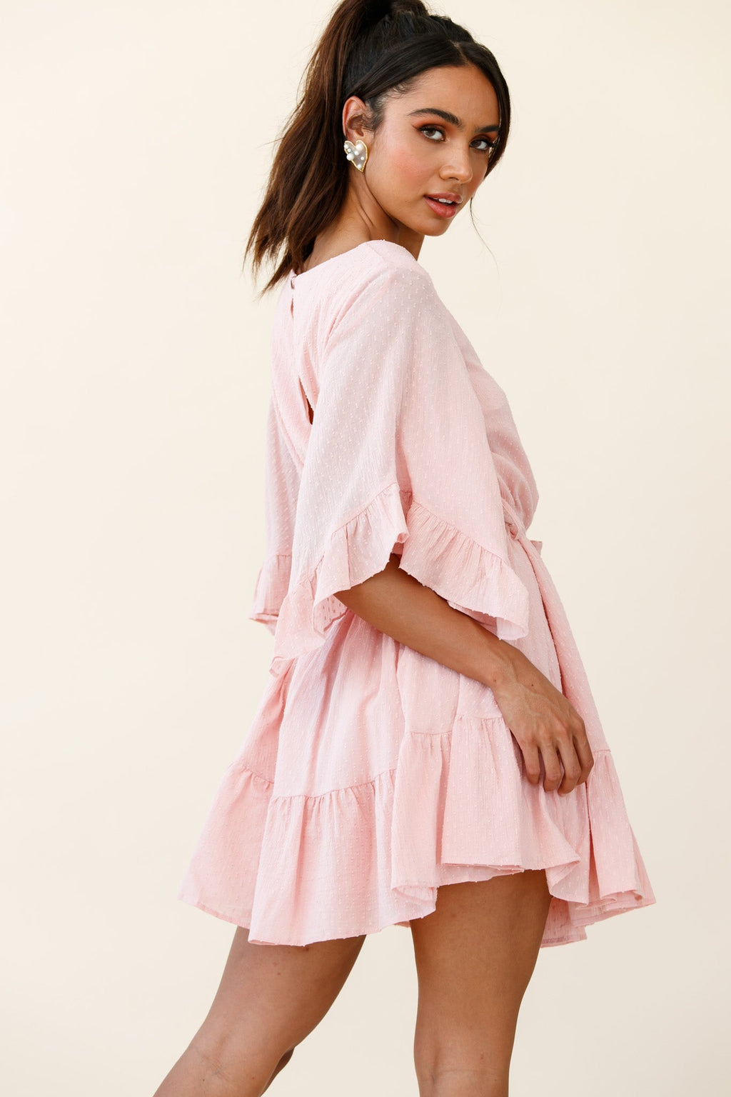 Joni Batwing Sleeve Waist Tie Dress Pink by Selfie Leslie