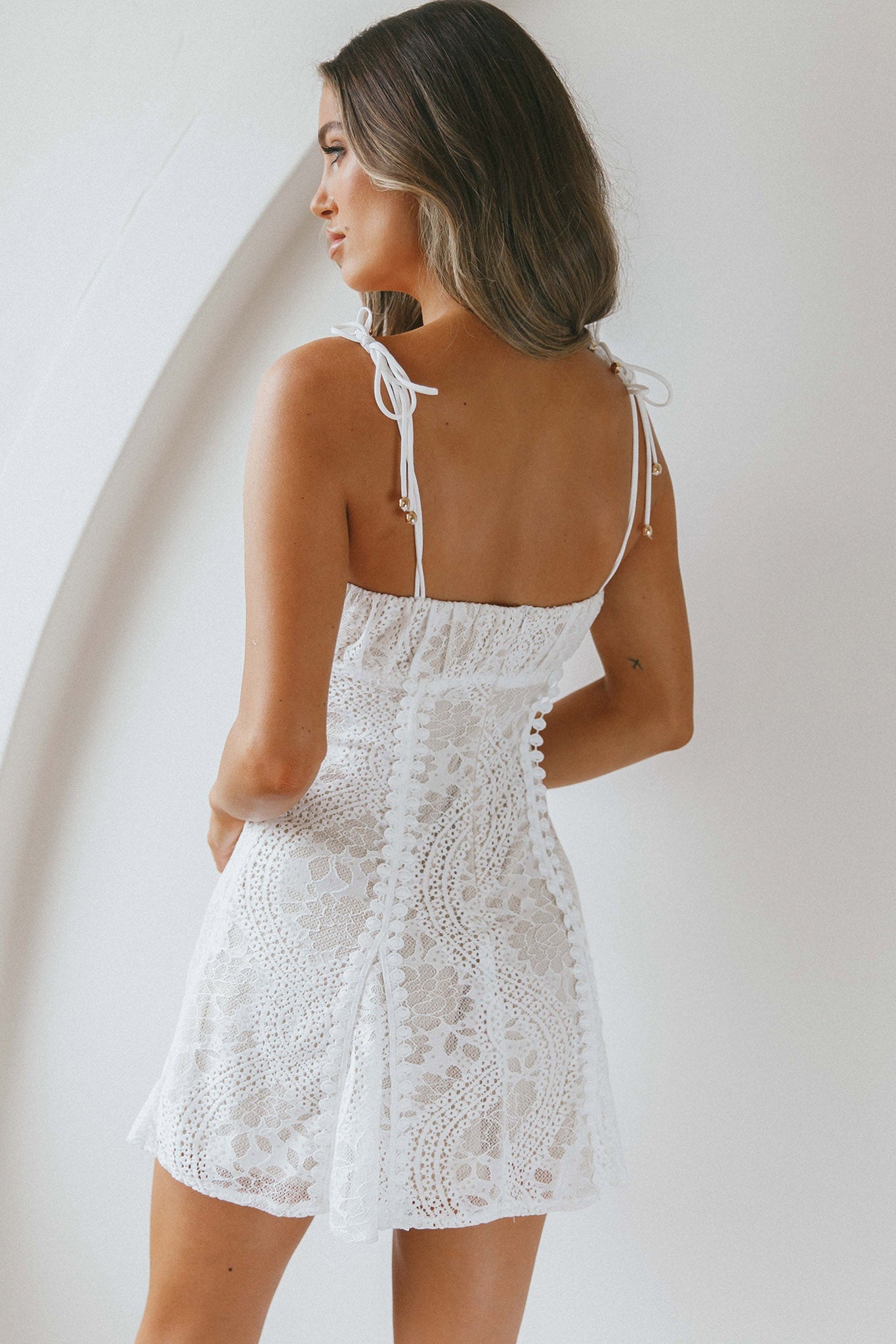 Promise Me Ruched Bust Godet Dress Lace White by Selfie Leslie