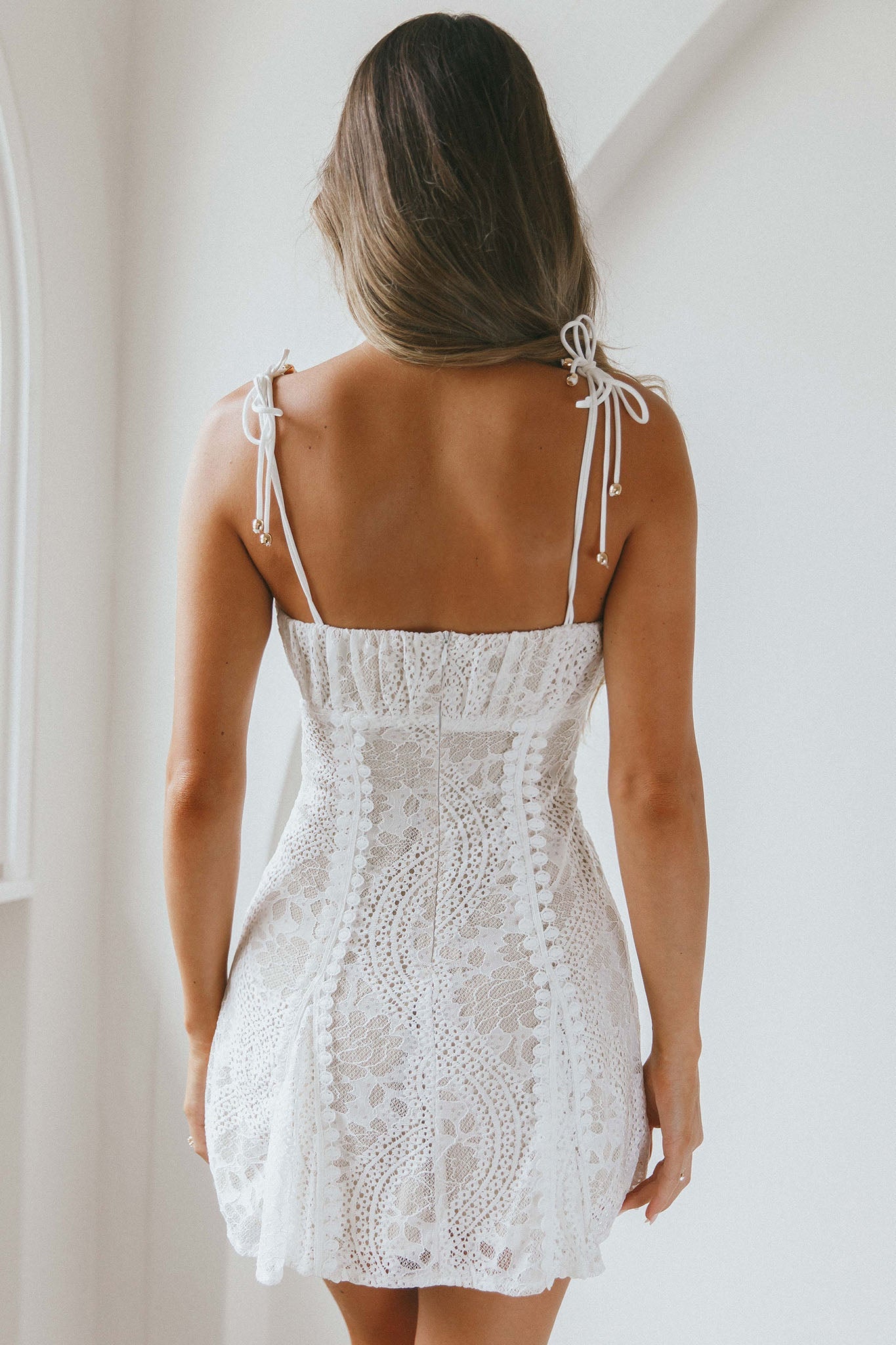 Promise Me Ruched Bust Godet Dress Lace White by Selfie Leslie