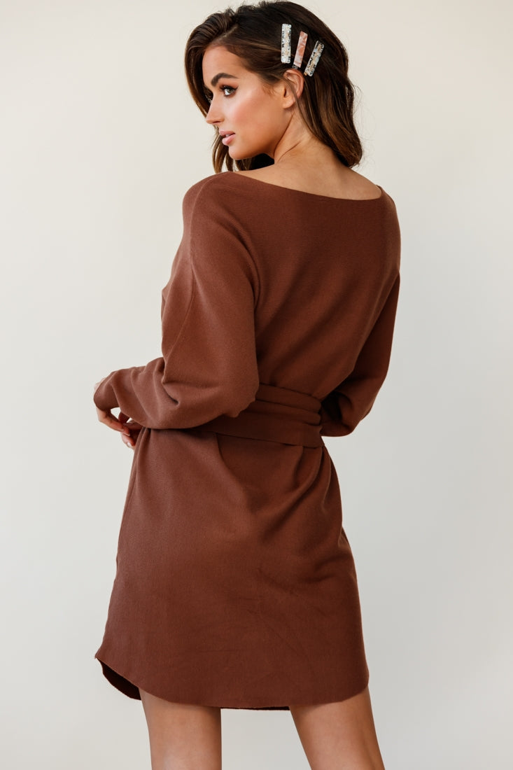 Lorelei Long Sleeve Wide Belt Knit Dress Camel by Selfie Leslie